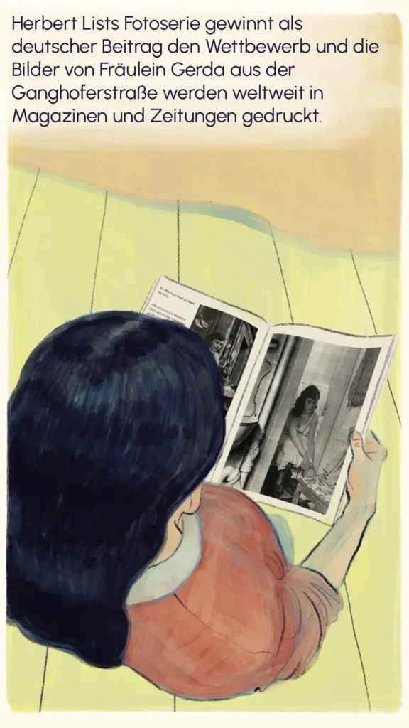 Gerda reading a magazine featuring her own published photographs – "Fräulein Gerda", Westend Stories by Lea Reusse