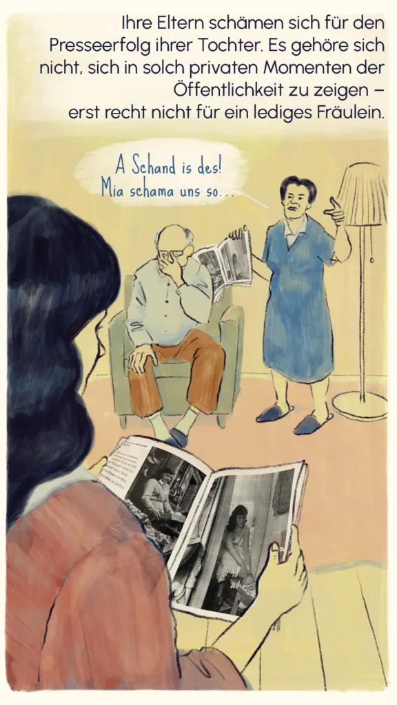 Gerda's parents confronting her in the living room, ashamed of her public photos – "Fräulein Gerda", Westend Stories by Lea Reusse