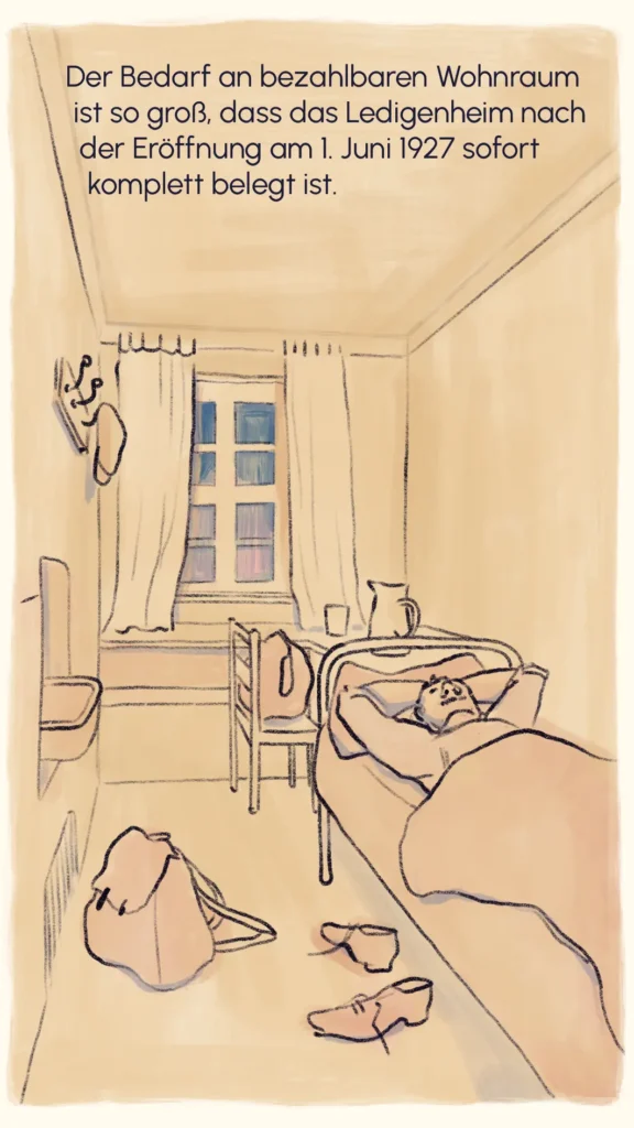 Simple furnished room in the Ledigenheim on its opening day, 1 June 1927 – "Ledigenheim", Westend Stories by Lea Reusse