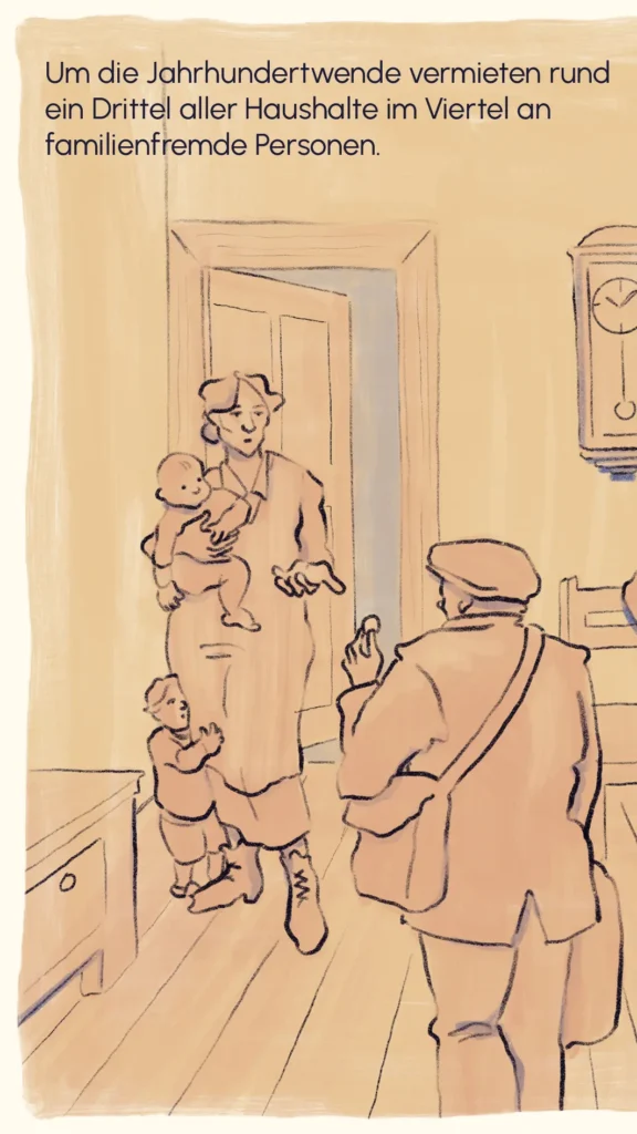 Working-class family renting out a room to a lodger at their apartment door – "Ledigenheim", Westend Stories by Lea Reusse