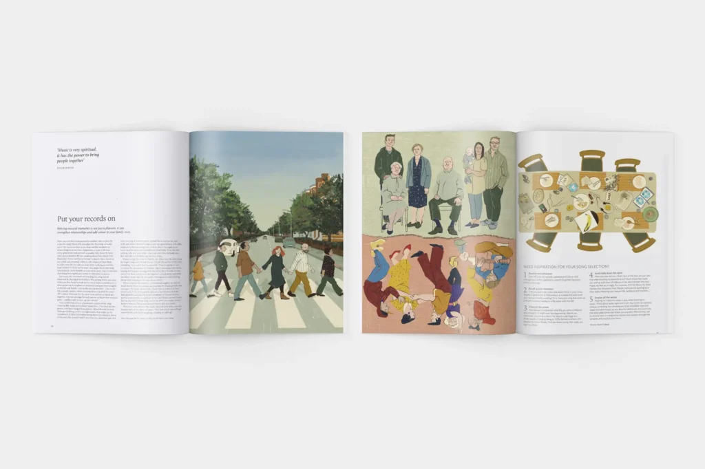 Breathe Magazine open to the "Put Your Records On" illustration series by Lea Reusse